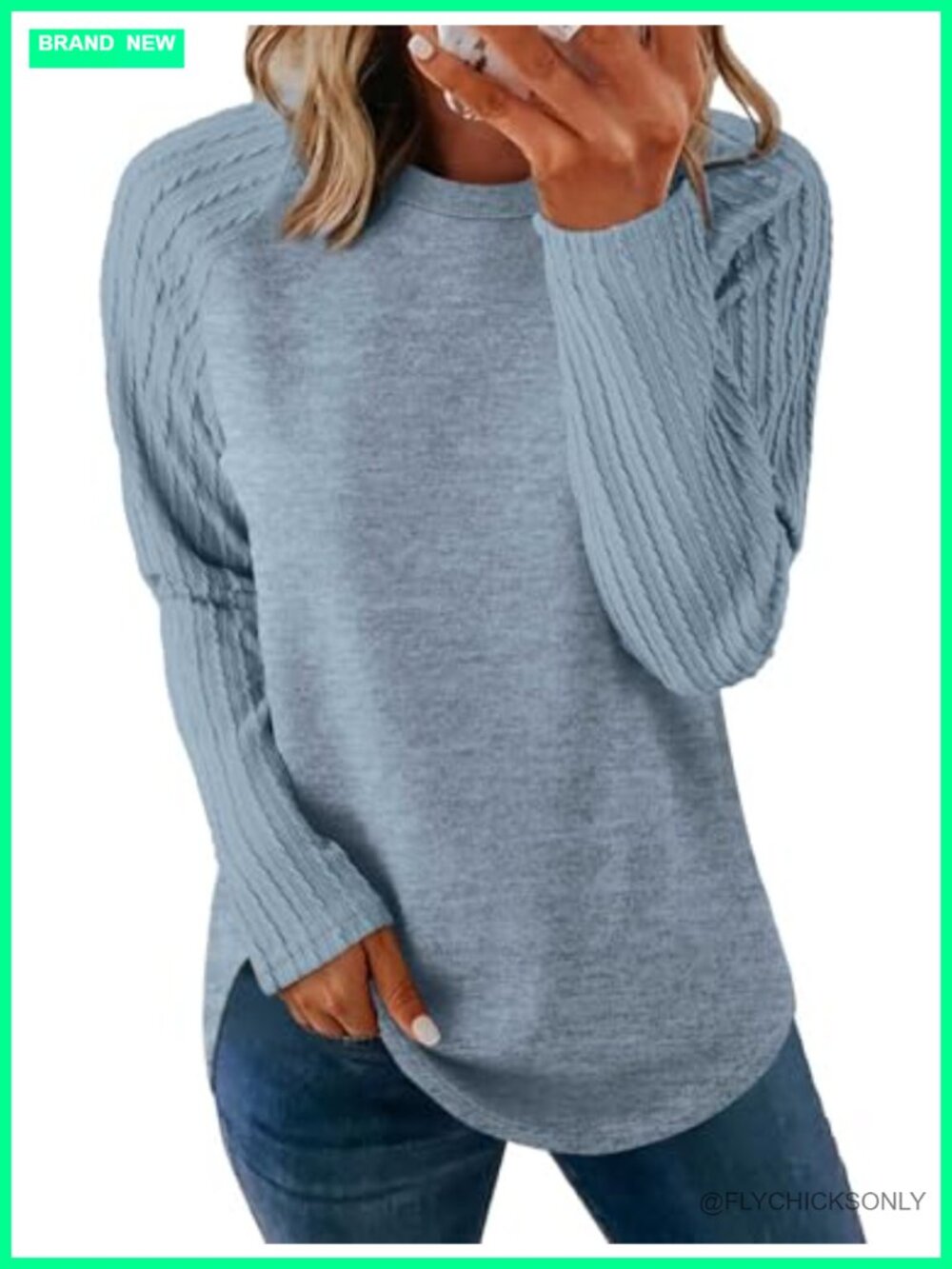 Women's Long Sleeve Crewneck Tunic Sweatshirt Curved Hem Loose Fit Casual